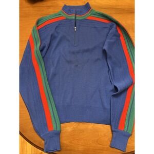 Meister Sweater Blue/Green/Red 1/2 Zip Mock Collar Size XL